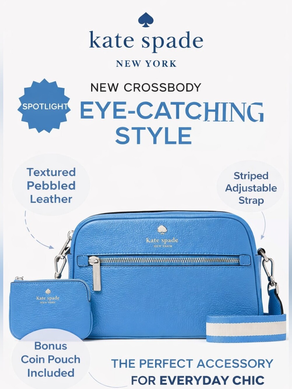 kate spade Pebbled Leather Camera Bag in Bright Blue. NWT. Retail $379